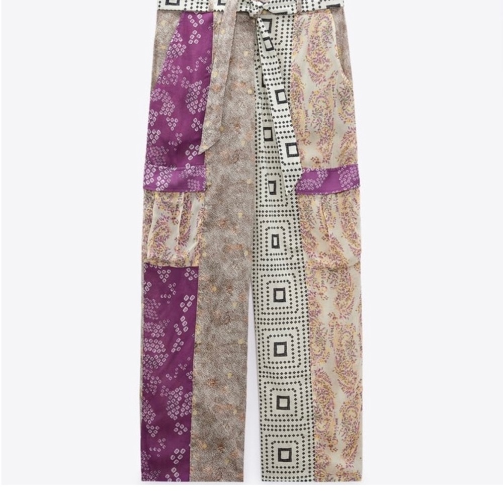 Zara Mid-rise pants made of cotton. Belt loops. Multicolor